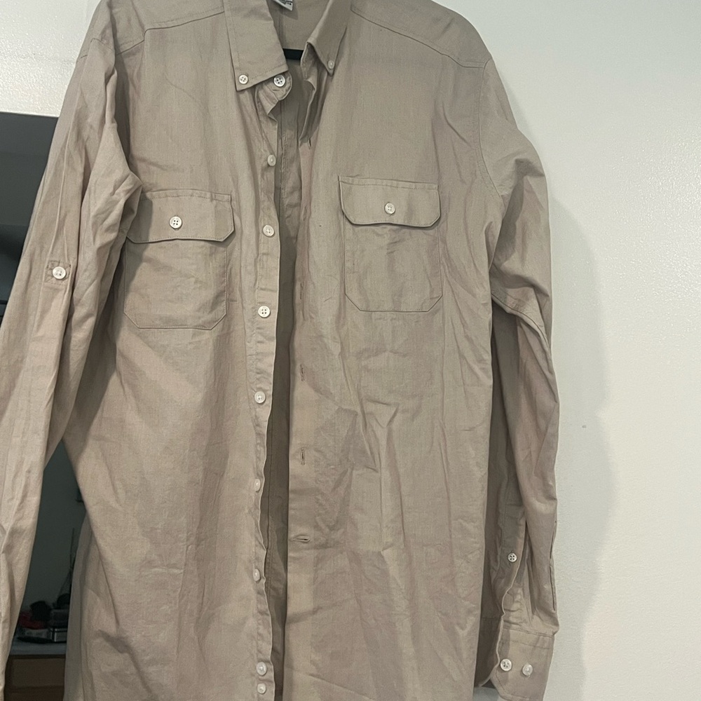 Tan Casual Button Down Shirt with Relaxed Fit